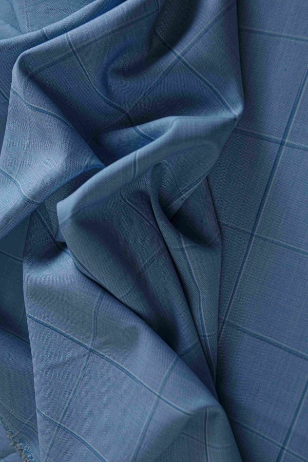 Blue Windowpane Check Shirt Fabric