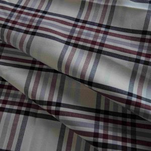 White & Maroon Plaid Shirt Fabric
