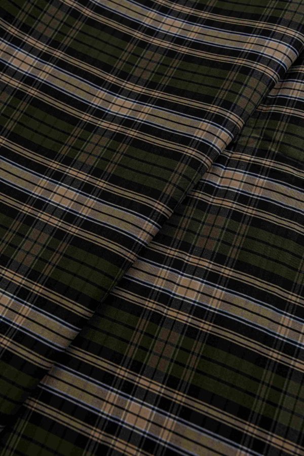 Green & Beige Tartan Check Shirt Fabric