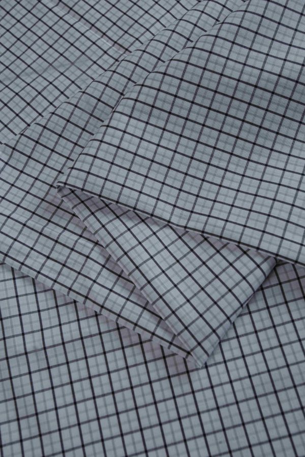 Grey Grid Check Shirt Fabric
