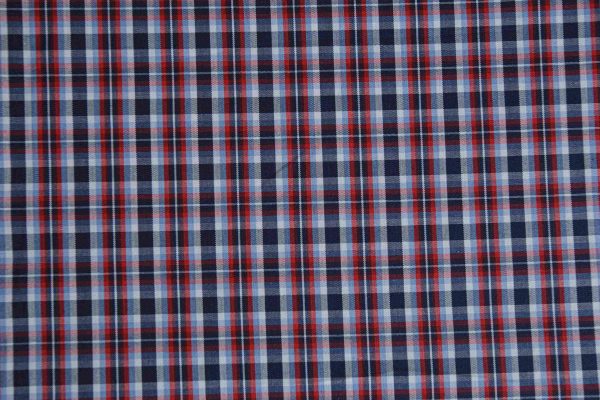 Red & Navy Plaid Shirt Fabric - Image 2