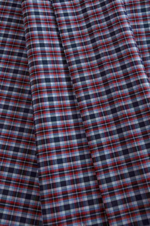 Red & Navy Plaid Shirt Fabric